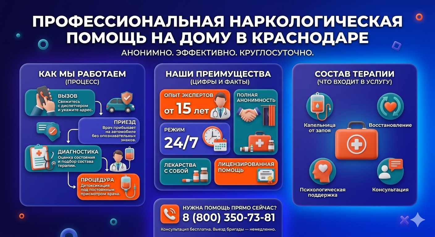 Инфографика о принципах лечения алкоголизма на дому в Петропавловске-Камчатском: этапы вызова нарколога, преимущества анонимной детоксикации и состав медицинской помощи.